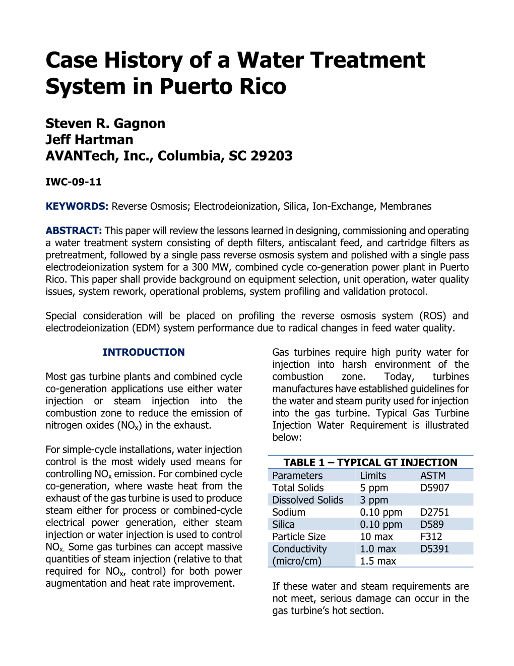 Case History of a Water Treatment System in Puerto Rico