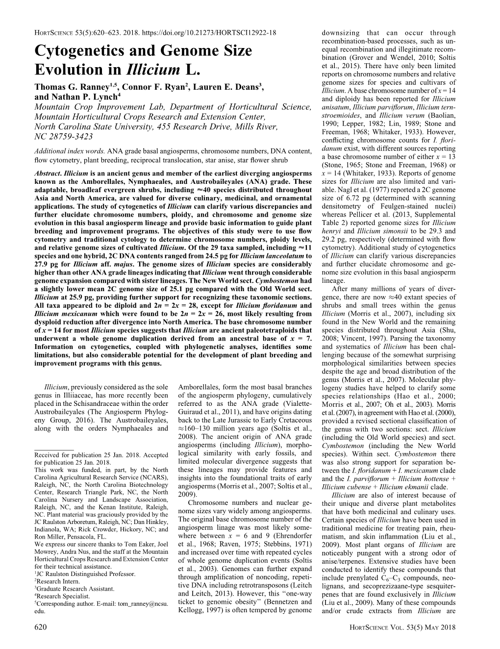 Cytogenetics and Genome Size Evolution in Illicium