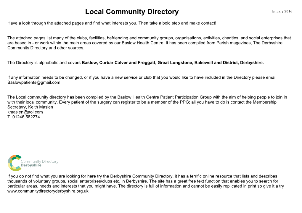Local Community Directory January 2016