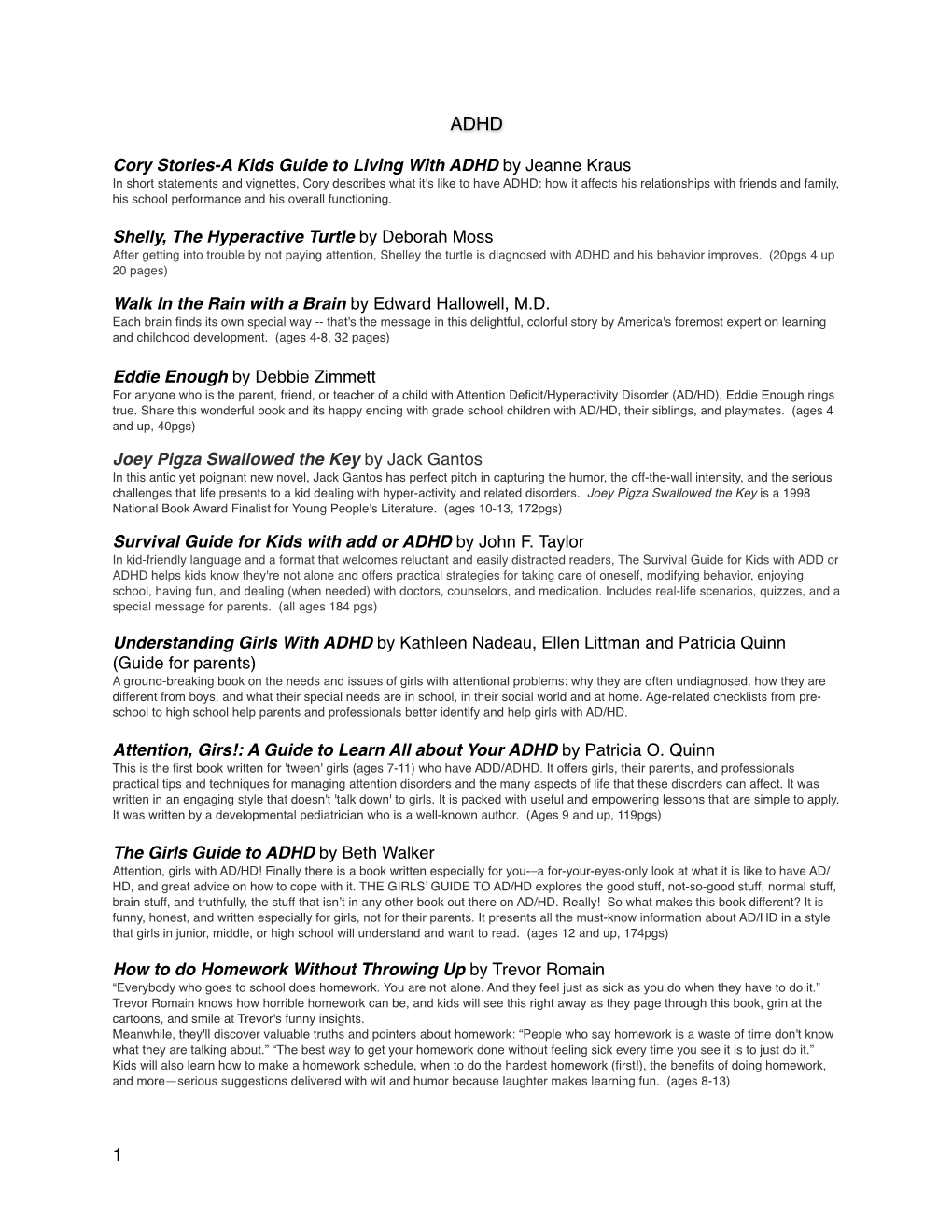 Abilities Awareness Reading List 1