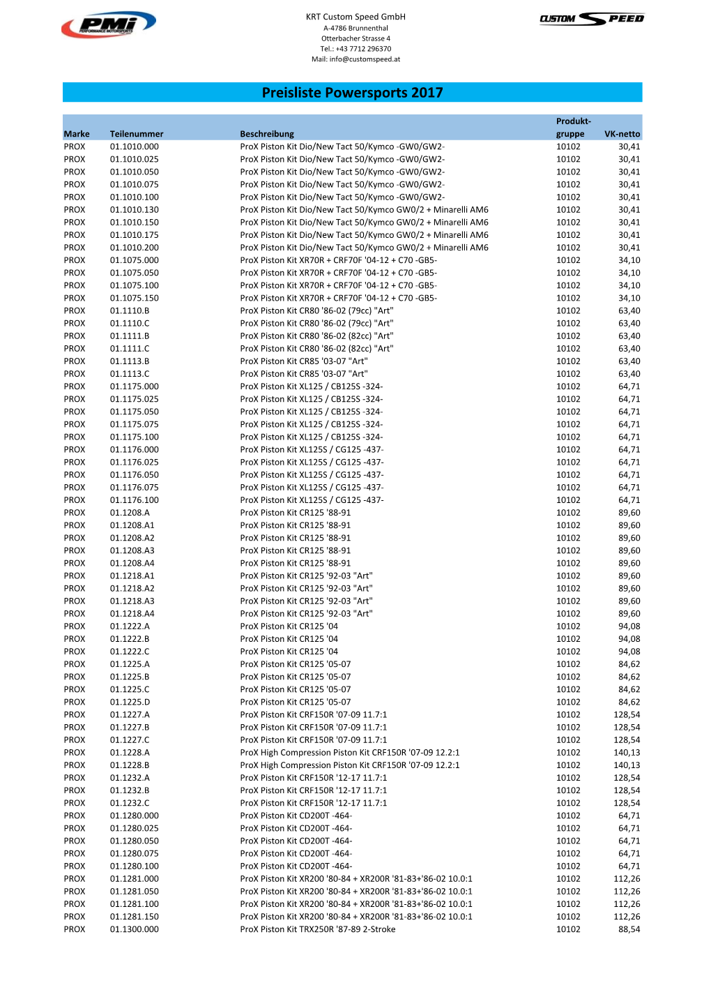 Preisliste Powersports 2017