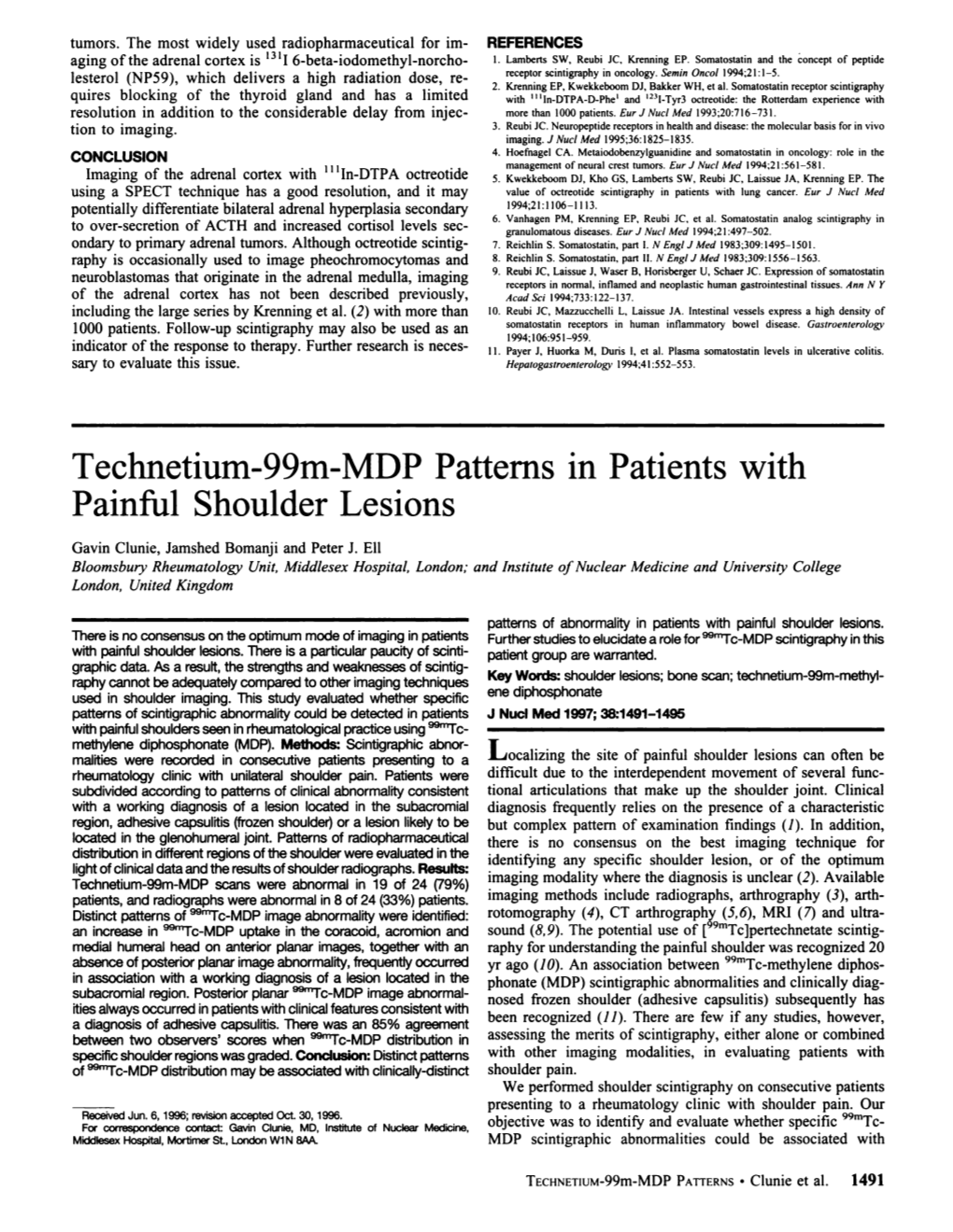 Technetium-99M-MDP Patterns in Patients with Painful Shoulder Lesions