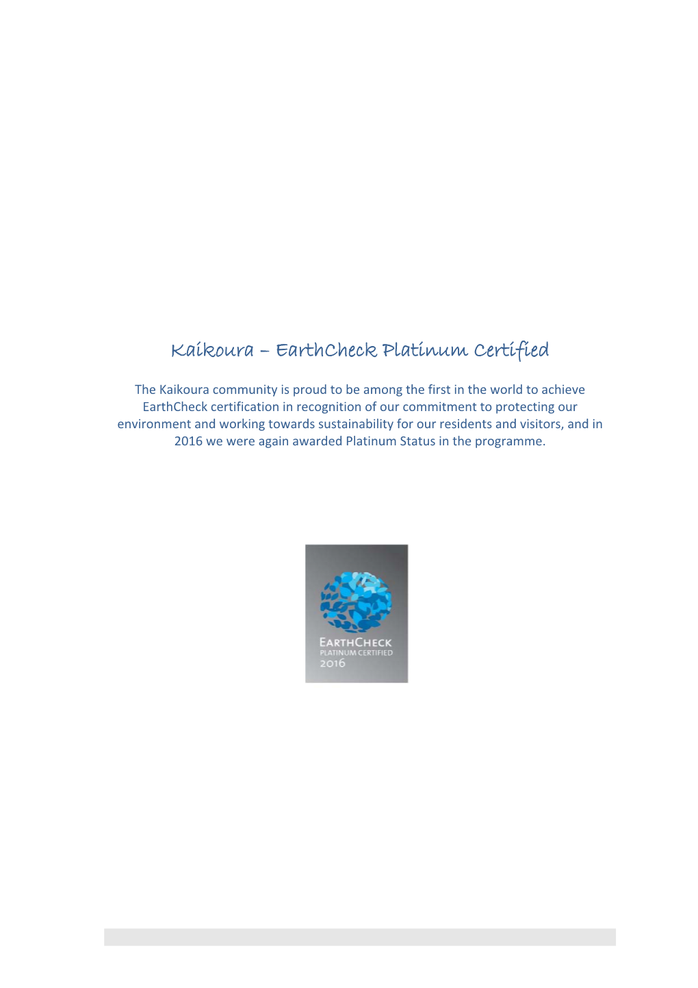 Kaikoura – Earthcheck Platinum Certified