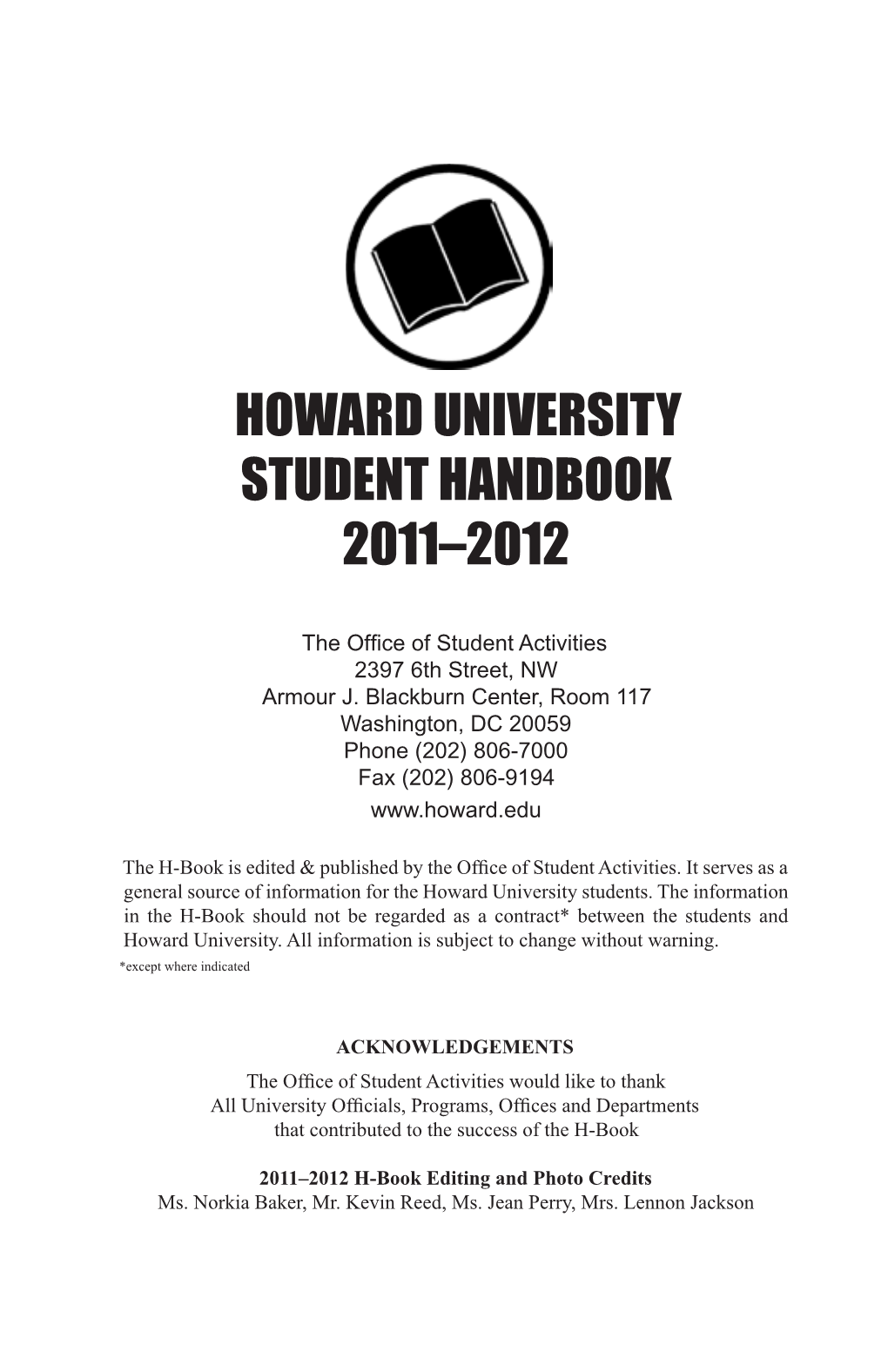 Howard University Student Handbook 2011–2012