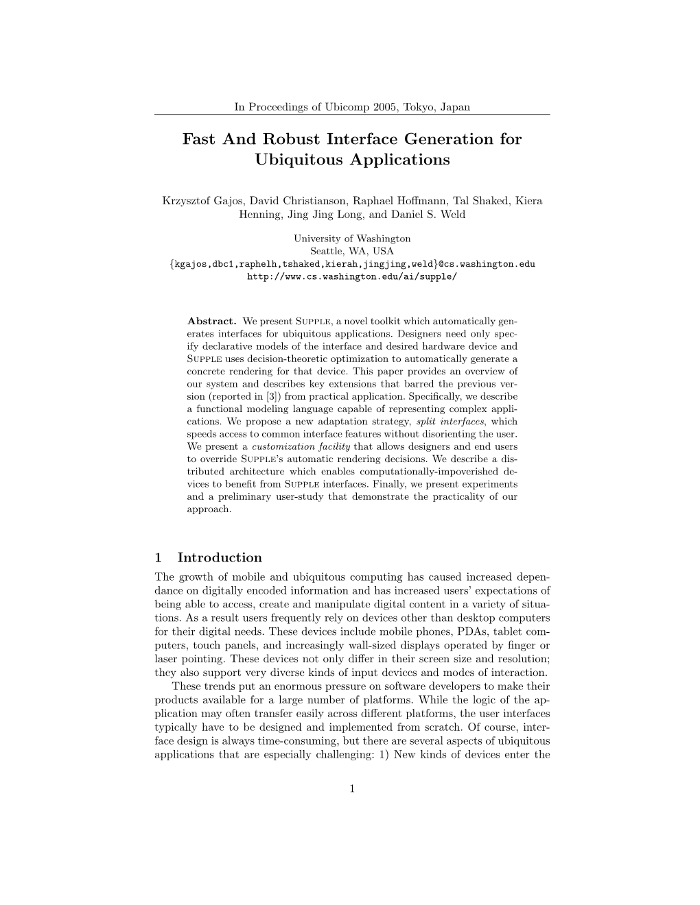 Fast and Robust Interface Generation for Ubiquitous Applications