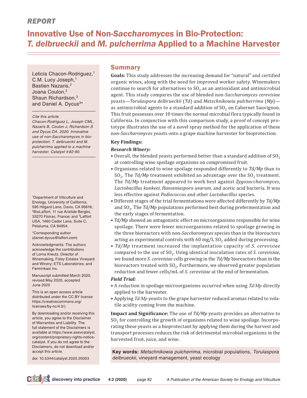 Innovative Use of Non-Saccharomyces in Bio-Protection: T