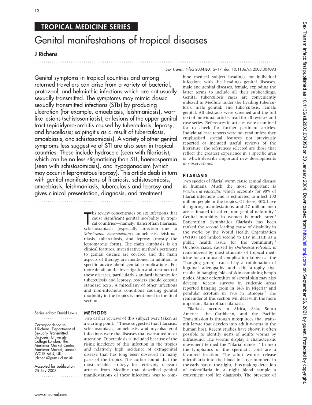 Genital Manifestations of Tropical Diseases J Richens