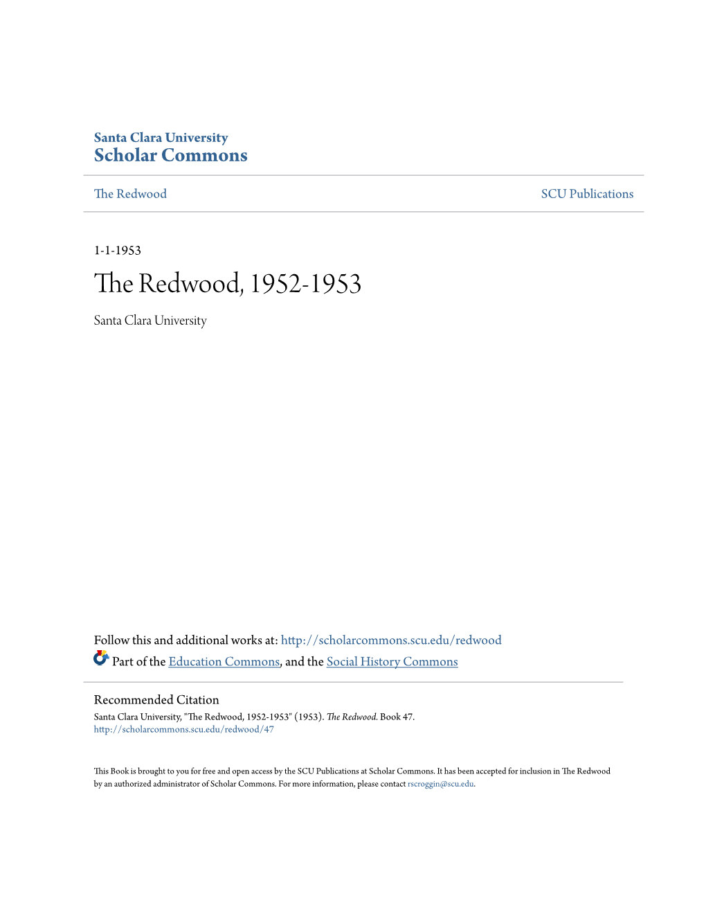 The Redwood, 1952-1953 Santa Clara University