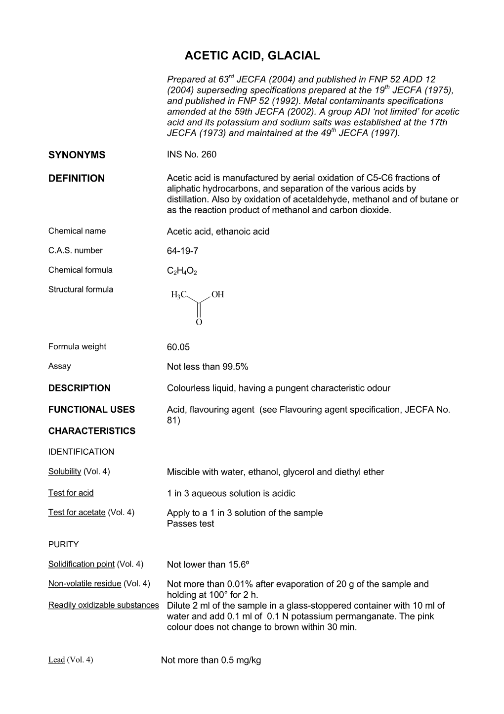 Acetic Acid, Glacial