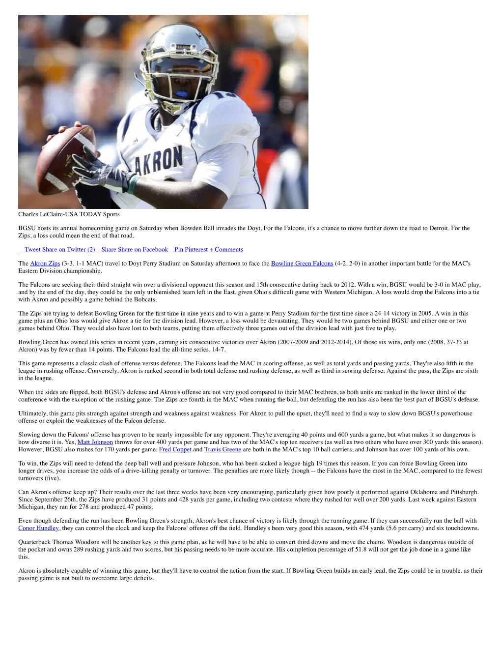 Akron Zips Vs. Bowling Green Falcons Football Preview