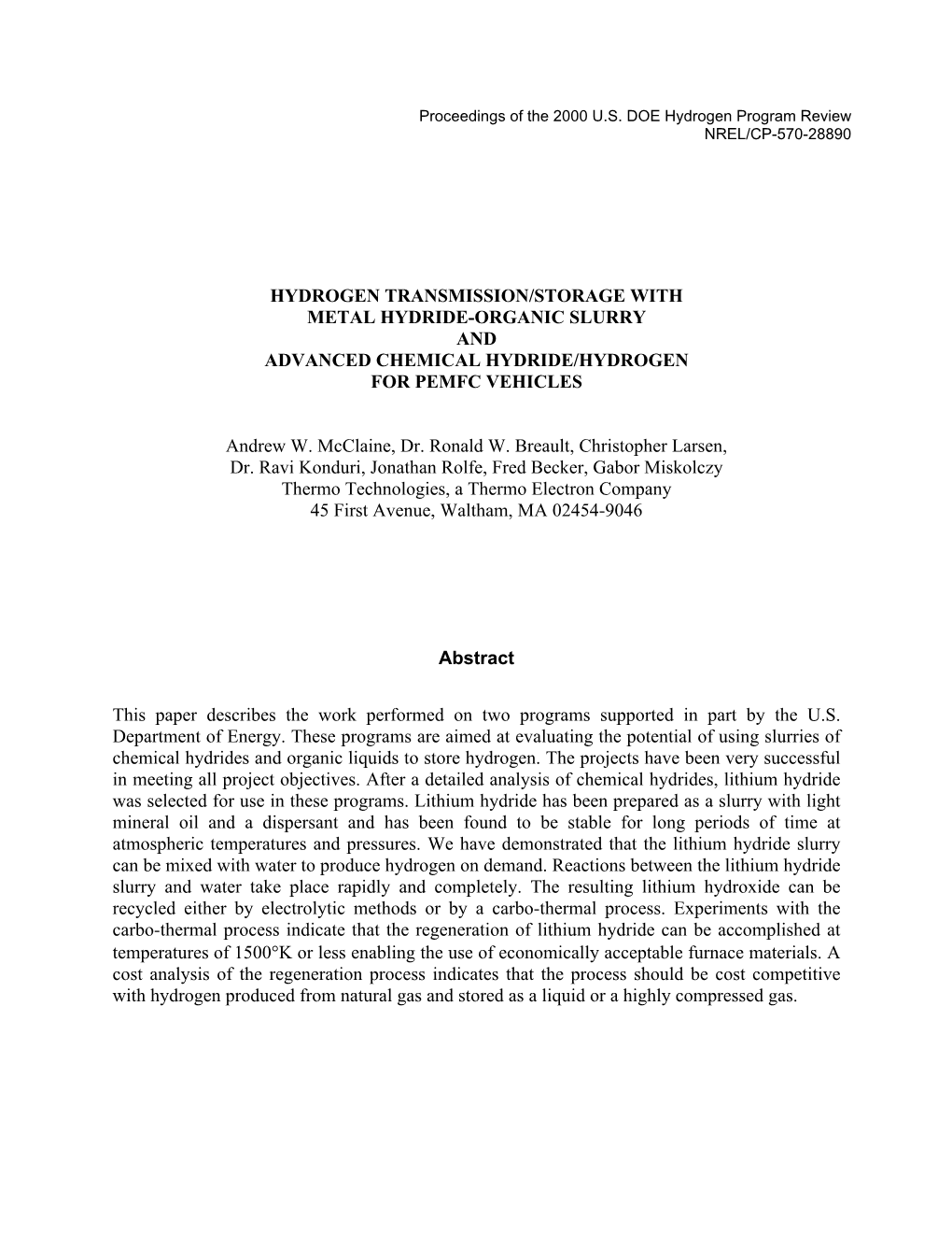 Lithium Hydride Was Selected for Use in These Programs