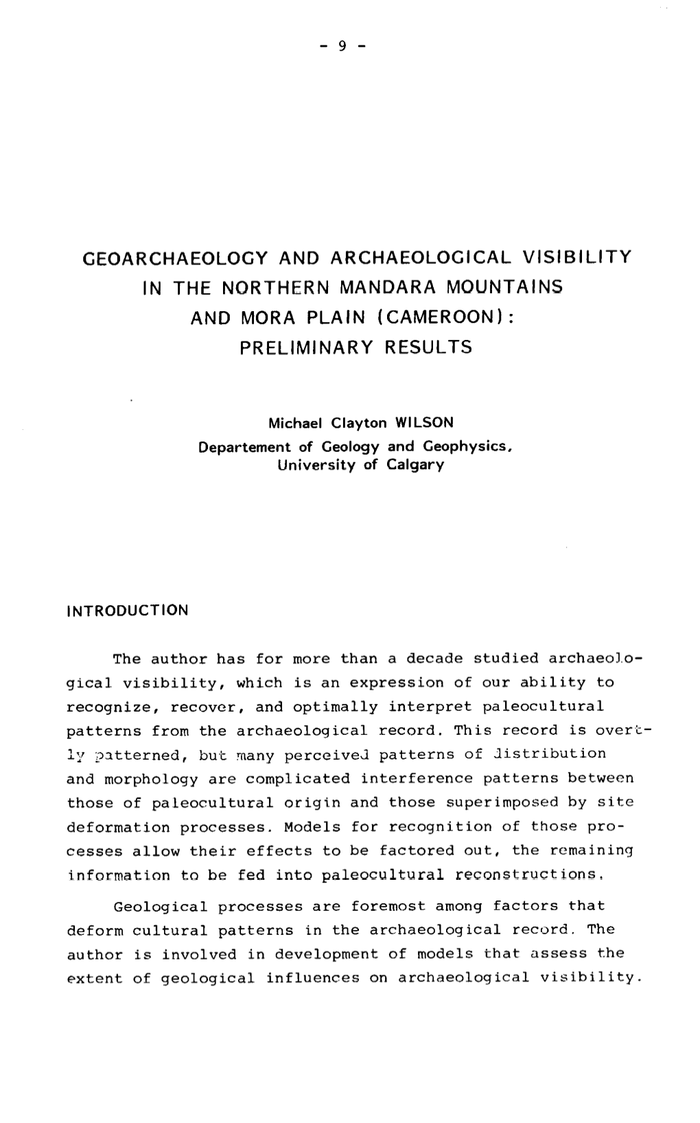 Cameroon) : Preliminary Results