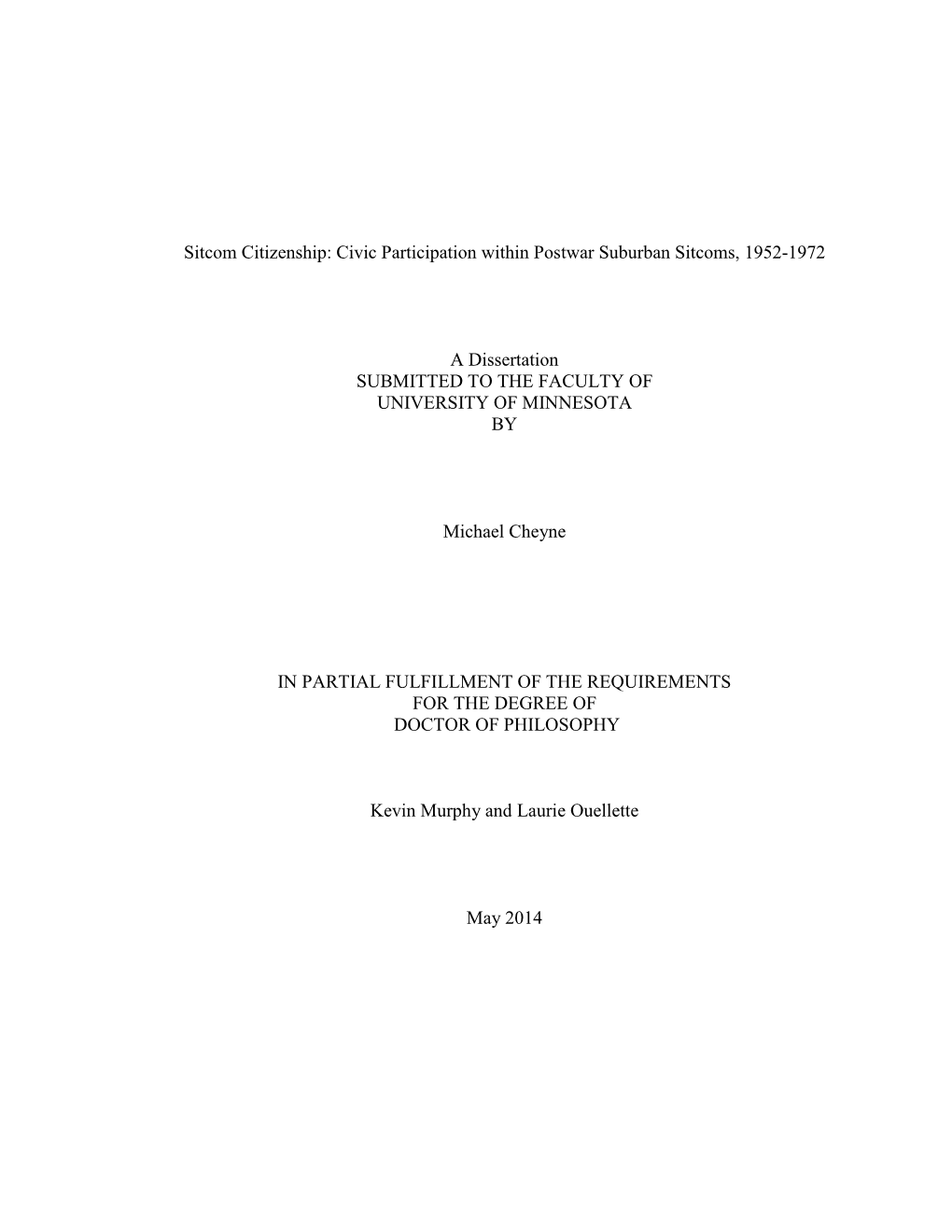 Civic Participation Within Postwar Suburban Sitcoms, 1952-1972