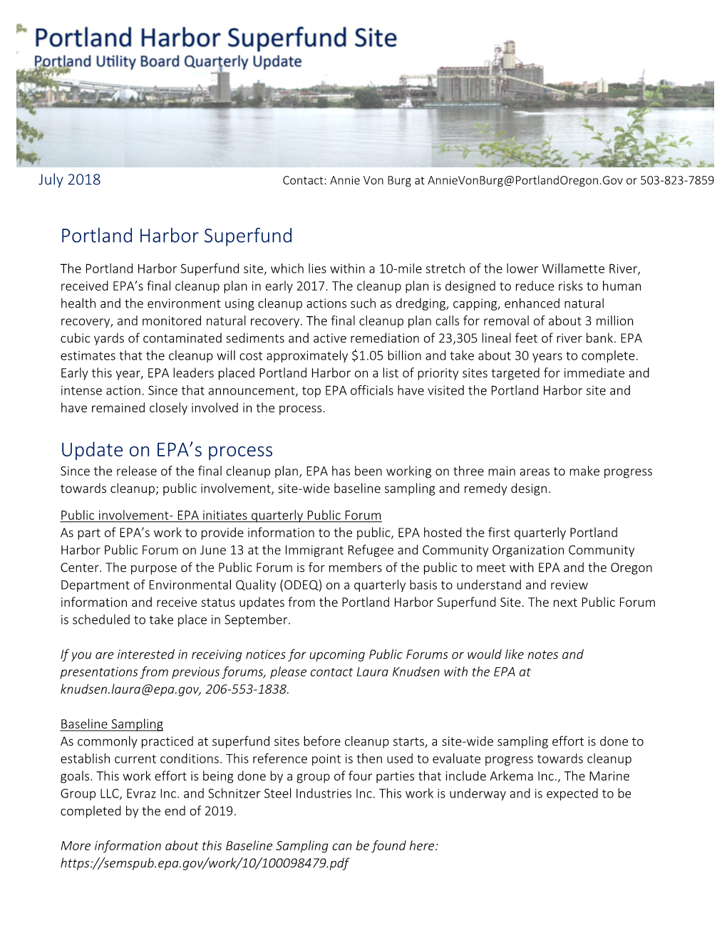 Portland Harbor Superfund Update on EPA's Process