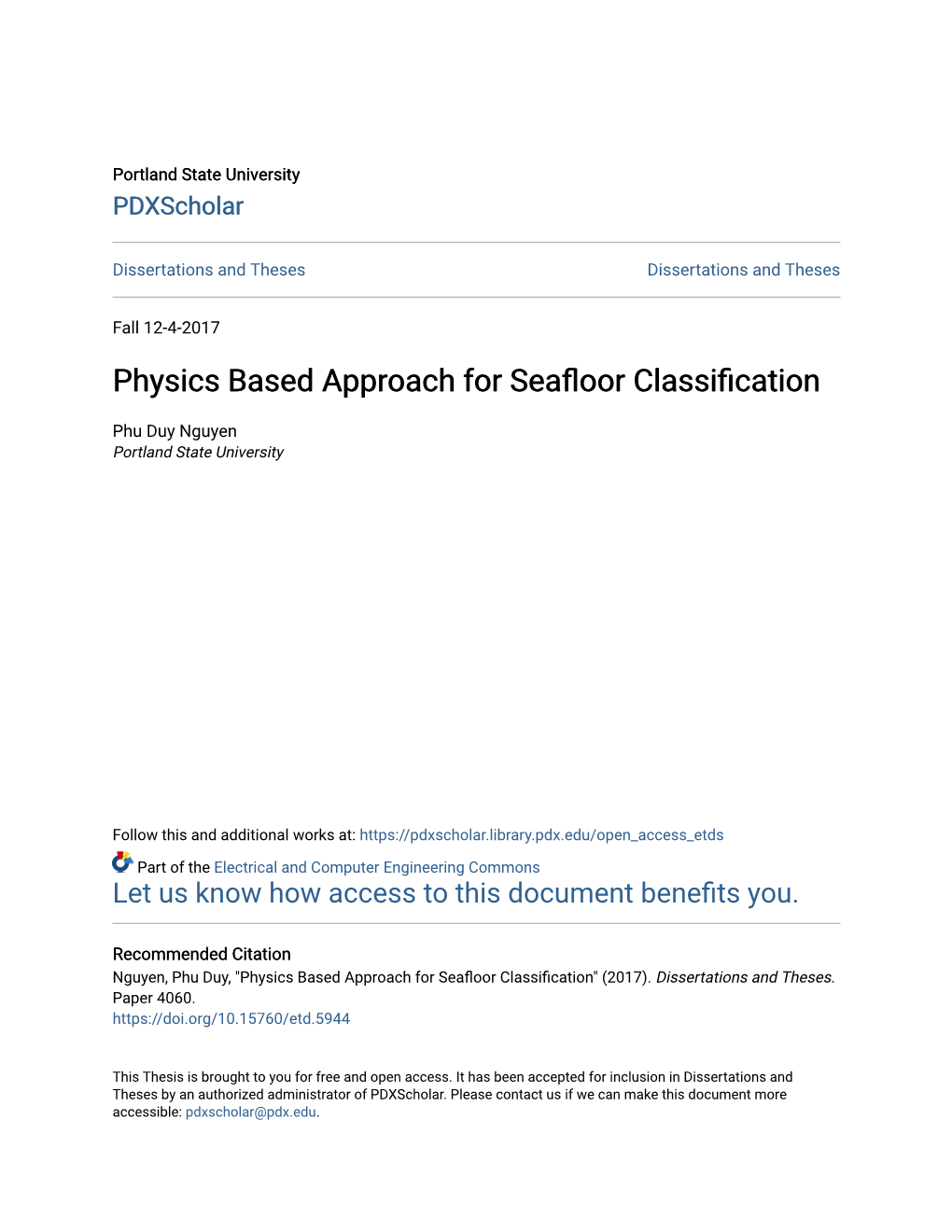 Physics Based Approach for Seafloor Classification