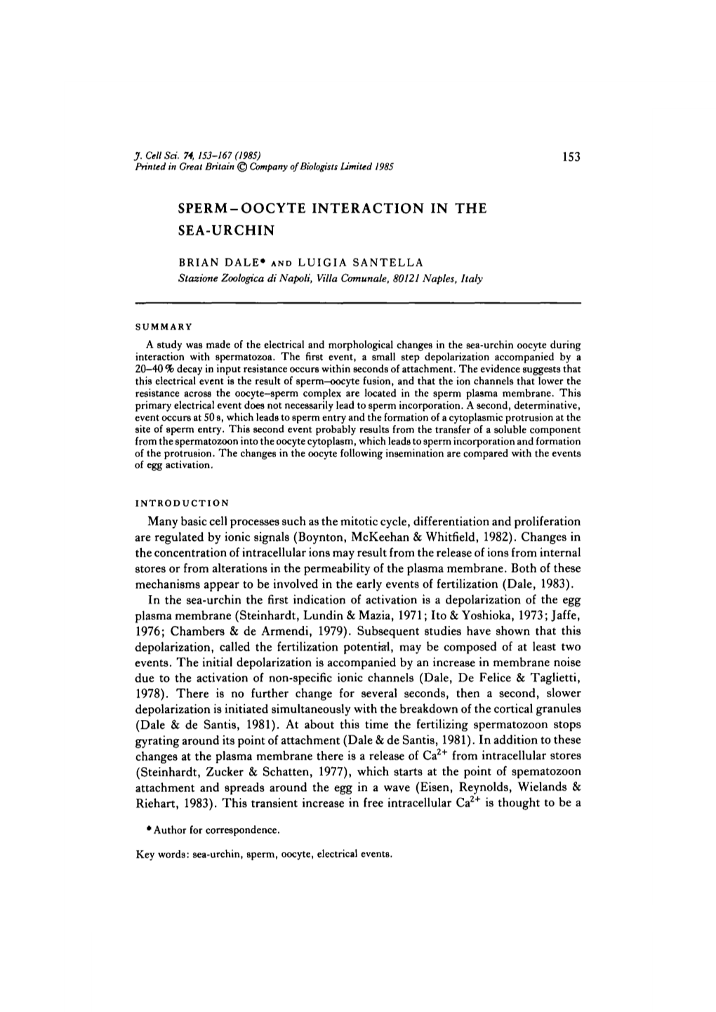 Sperm-Oocyte Interaction in the Sea-Urchin