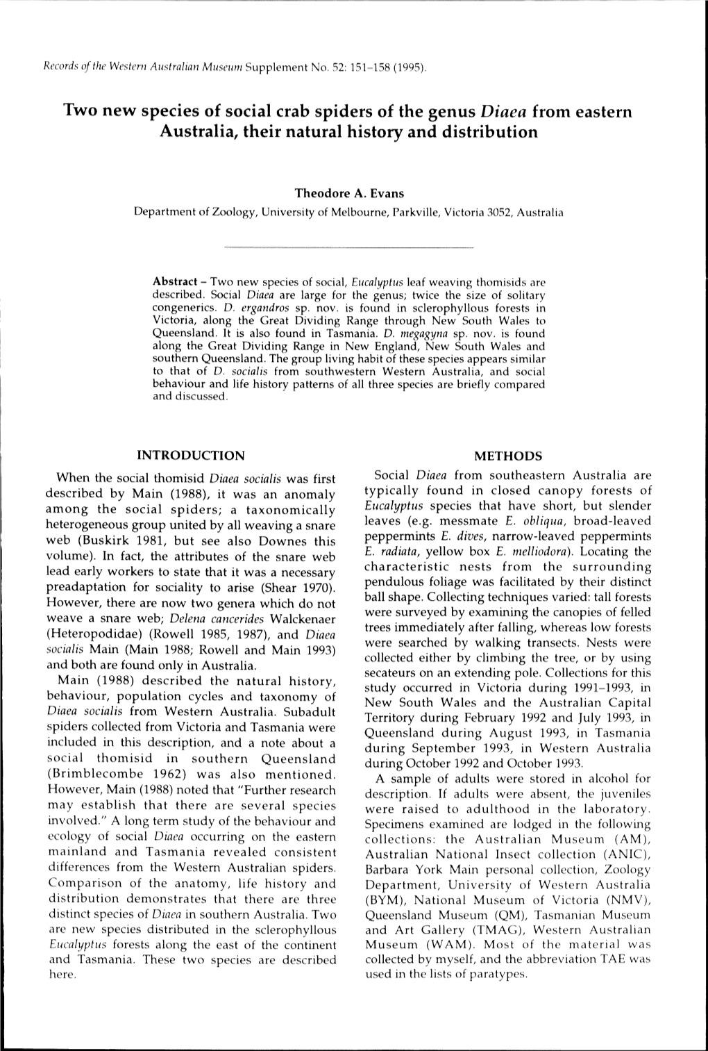 Two New Species of Social Crab Spiders of the Genus Diaea from Eastern Australia, Their Natural History and Distribution