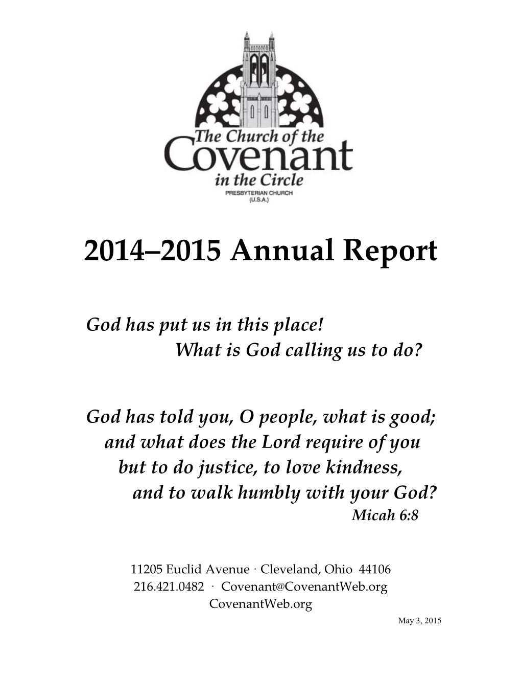 THE CHURCH of the COVENANT ANNUAL MEETING of the CONGREGATION May 4, 2014