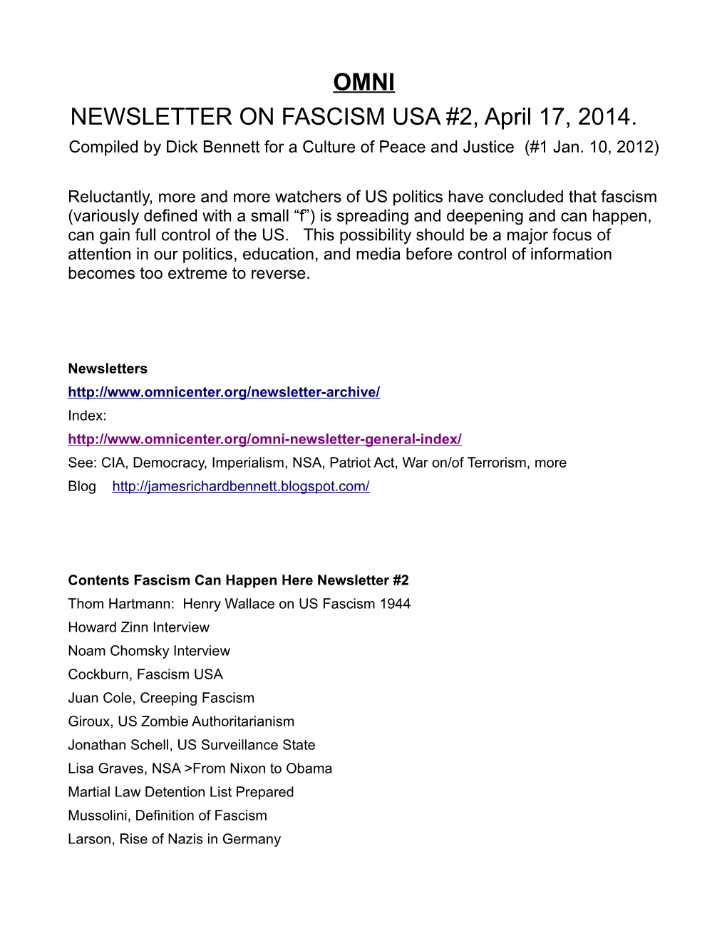 April 17, 2014, Newsletter on Fascism Usa #2