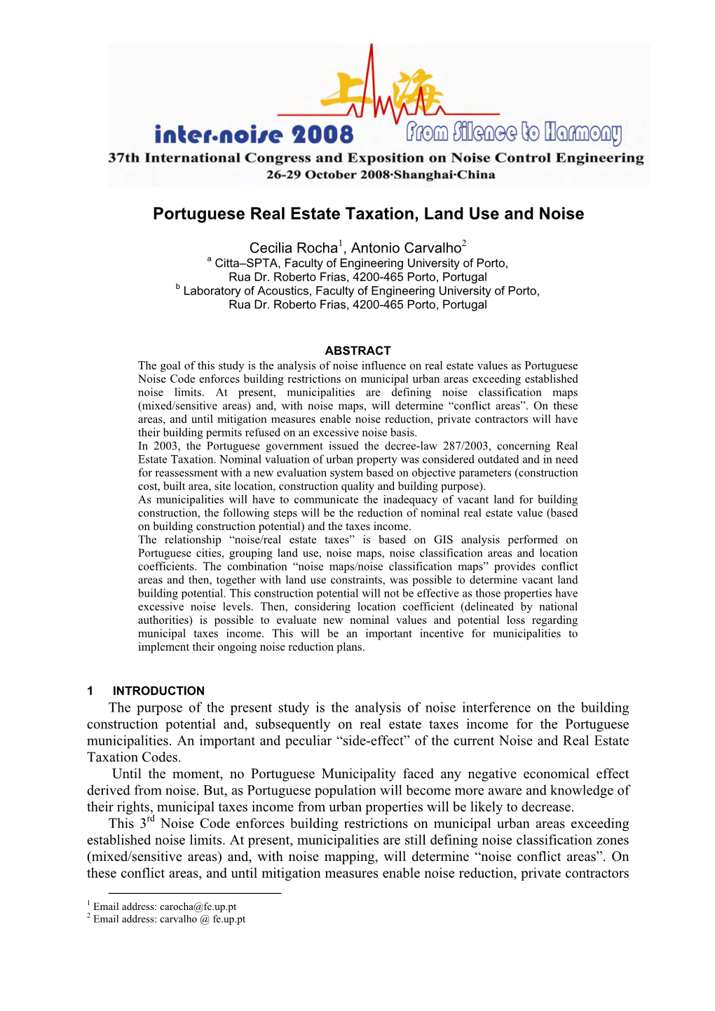 Portuguese Real Estate Taxation, Land Use and Noise