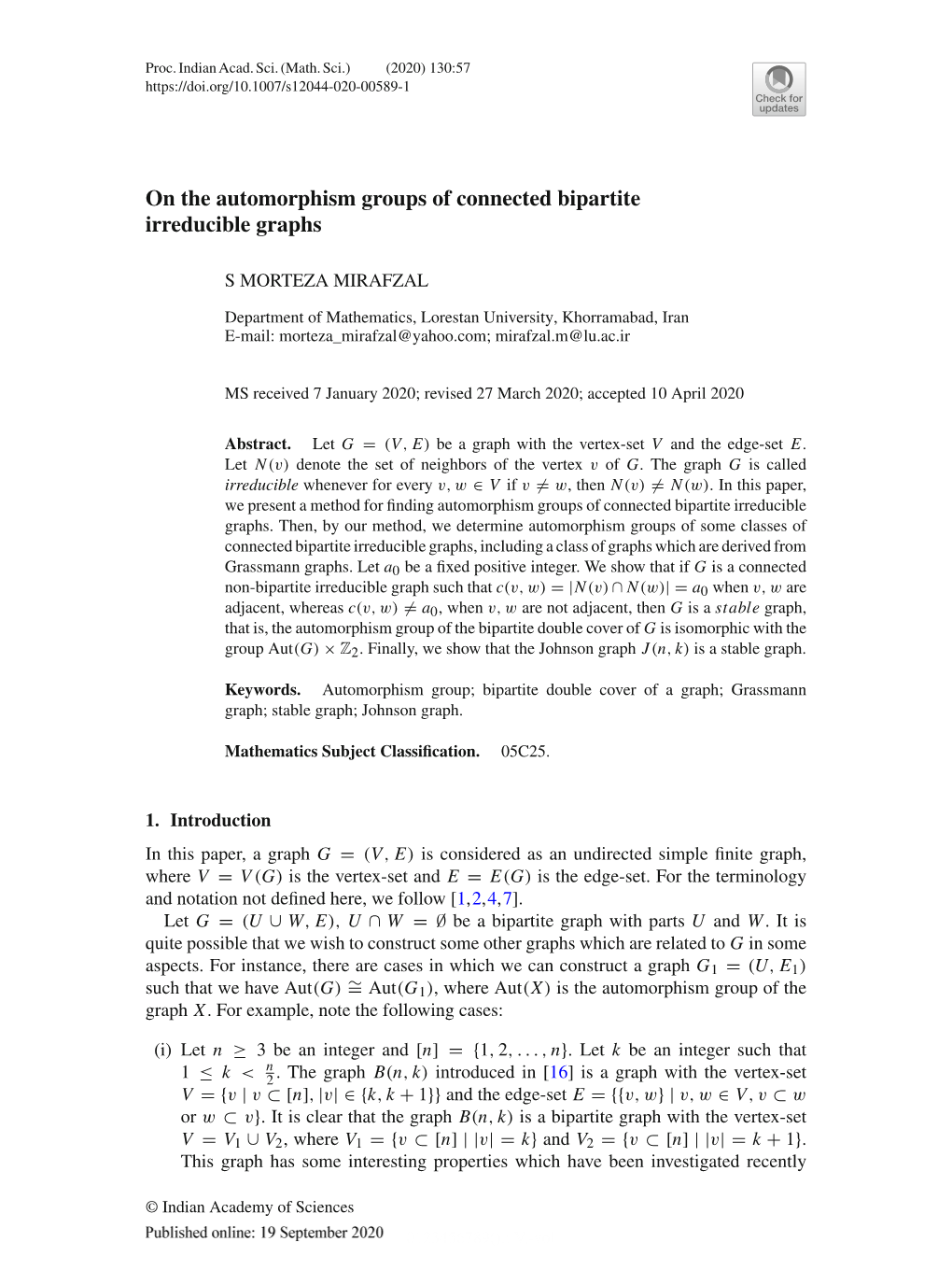 On the Automorphism Groups of Connected Bipartite Irreducible Graphs