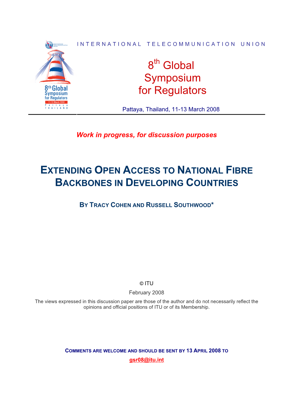 Extending Open Access to National Fibre Backbones in Developing Countries