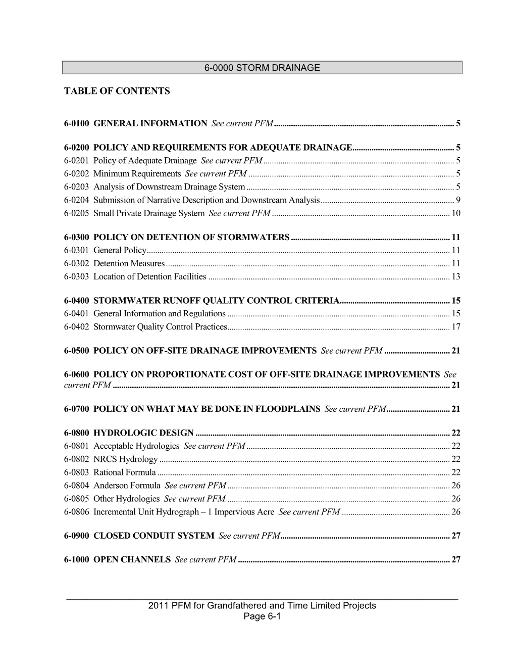 6-0000 Storm Drainage for Grandfathered & Time Limited