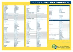 New Zealand Tall Man Lettering List