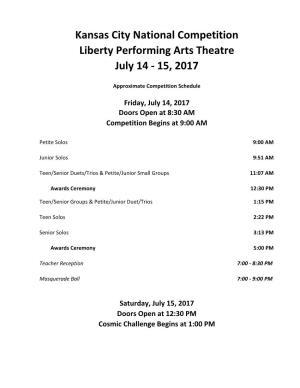 Kansas City National Competition Liberty Performing Arts Theatre July 14 - 15, 2017