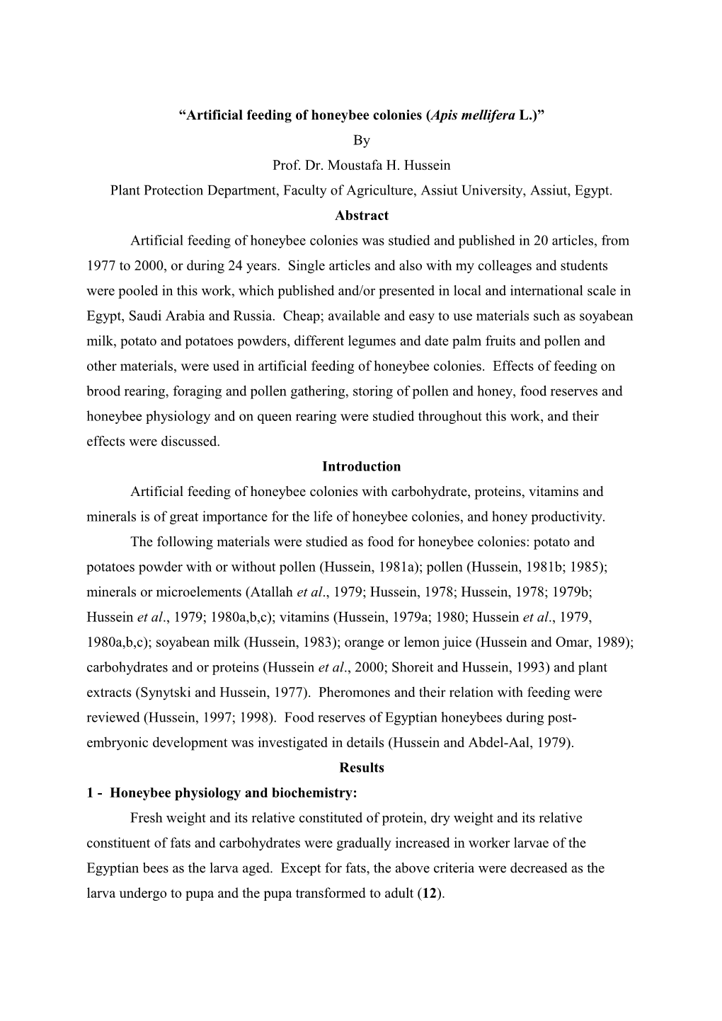 Apiculture and Sericulture Research in Upper Egypt and Oman