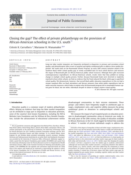 Closing the Gap? the Effect of Private Philanthropy on the Provision of African-American Schooling in the U.S