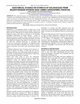 Anatomical Studies on Stomata of Solanaceae from Muzaffarabad Division Azad Jammu Andkashmir, Pakistan