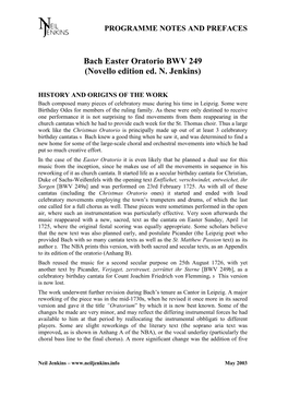Bach Easter Oratorio BWV 249 (Novello Edition Ed. N. Jenkins)