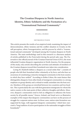 The Croatian Diaspora in North America: Identity, Ethnic Solidarity and the Formation of a “Transnational National Community”