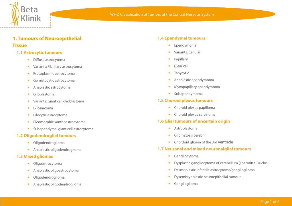 1. Tumours of Neuroepithelial Tissue • • • • • • • • • • • • • • • •