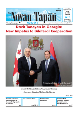 Davit Tonoyan in Georgia: New Impetus to Bilateral Cooperation