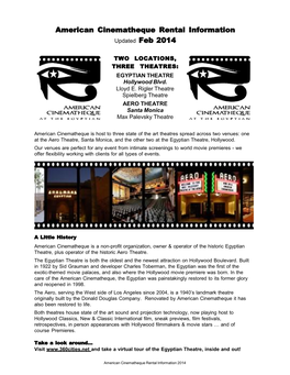 American Cinematheque Rental Information Updated Feb 2014