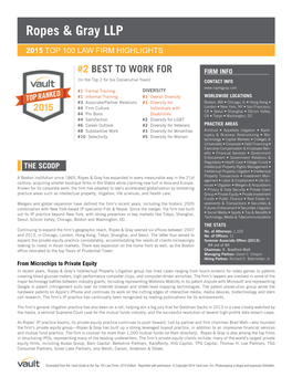 Ropes & Gray LLP #2 BEST to WORK for 2015