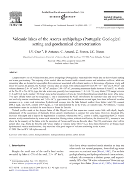 Volcanic Lakes of the Azores Archipelago (Portugal): Geological Setting and Geochemical Characterization ⁎ J.V
