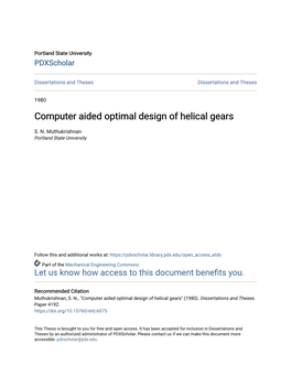 Computer Aided Optimal Design of Helical Gears