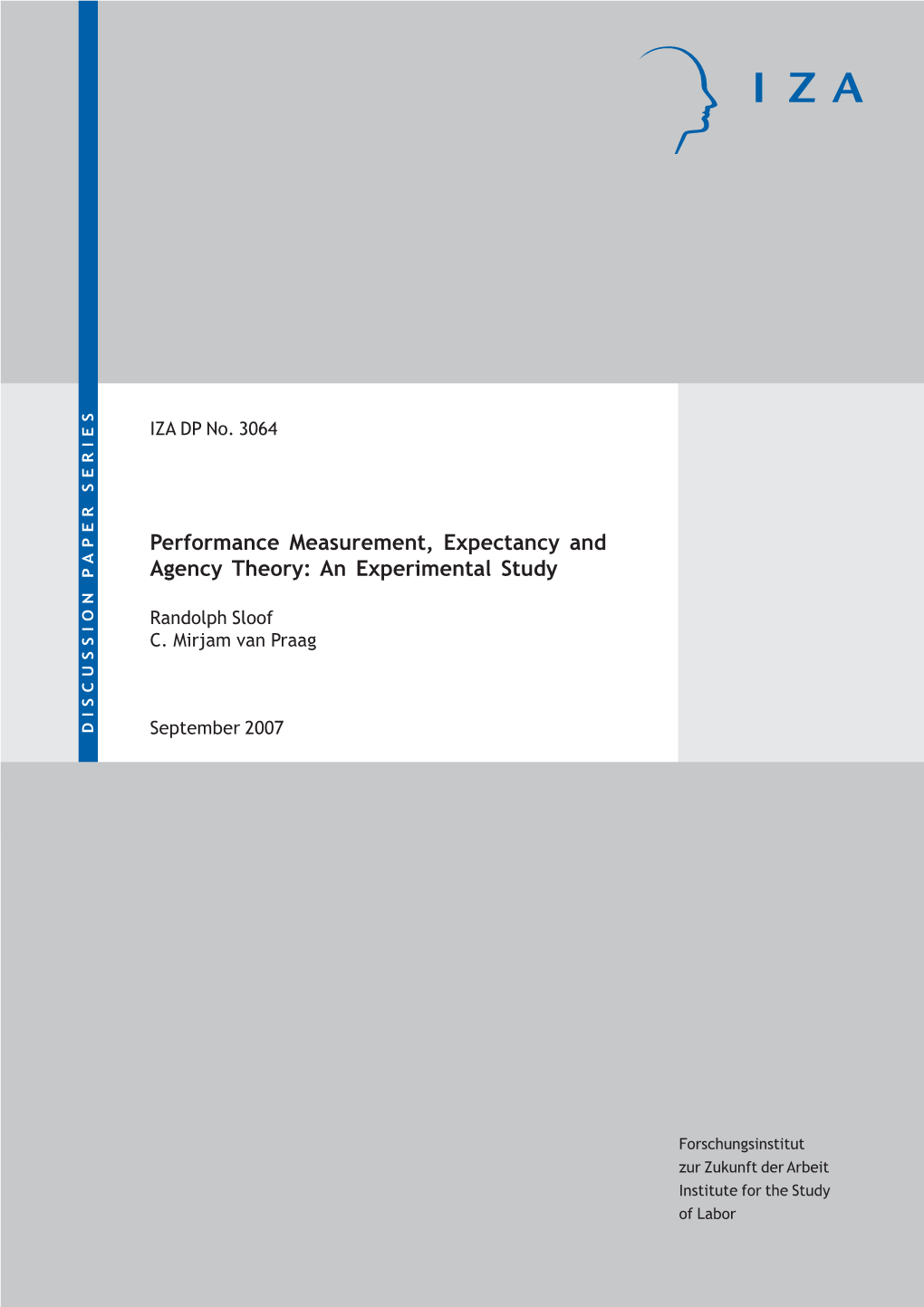 Performance Measurement, Expectancy and Agency Theory: an Experimental Study