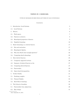 TOPICS in D-MODULES. Contents 1. Introduction: Local Systems. 3 1.1