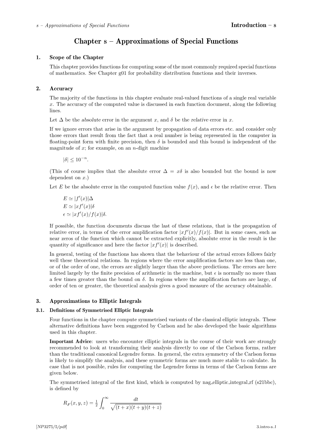 Chapter S – Approximations of Special Functions
