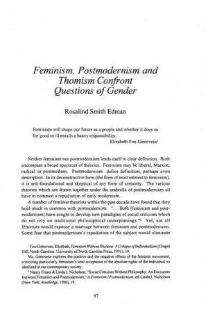 Feminism, Postmodernism and Thomism Confront Questions of Gender