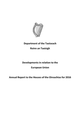 Department of the Taoiseach Roinn an Taoisigh Developments In