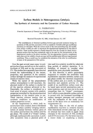 Surface Models in Heterogeneous Catalysis the Synthesis of Ammonia and the Conversion of Carbon Monoxide