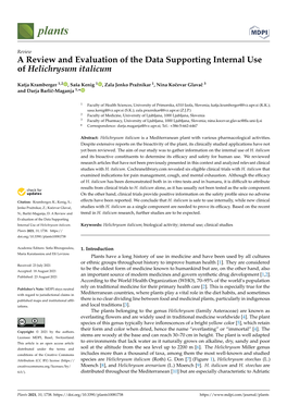 A Review and Evaluation of the Data Supporting Internal Use of Helichrysum Italicum