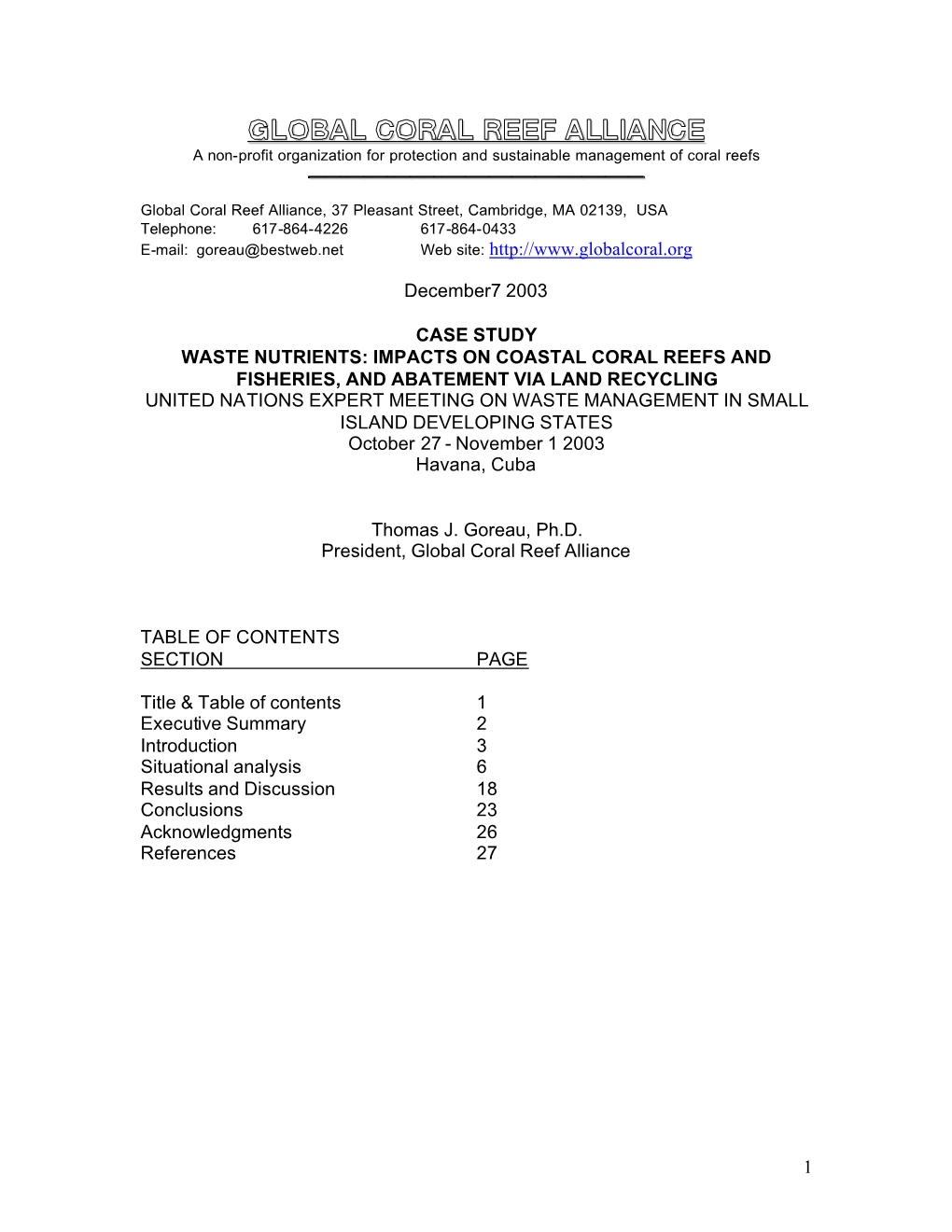 Case Study by Thomas J Goreau on Waste Mgmt 2003