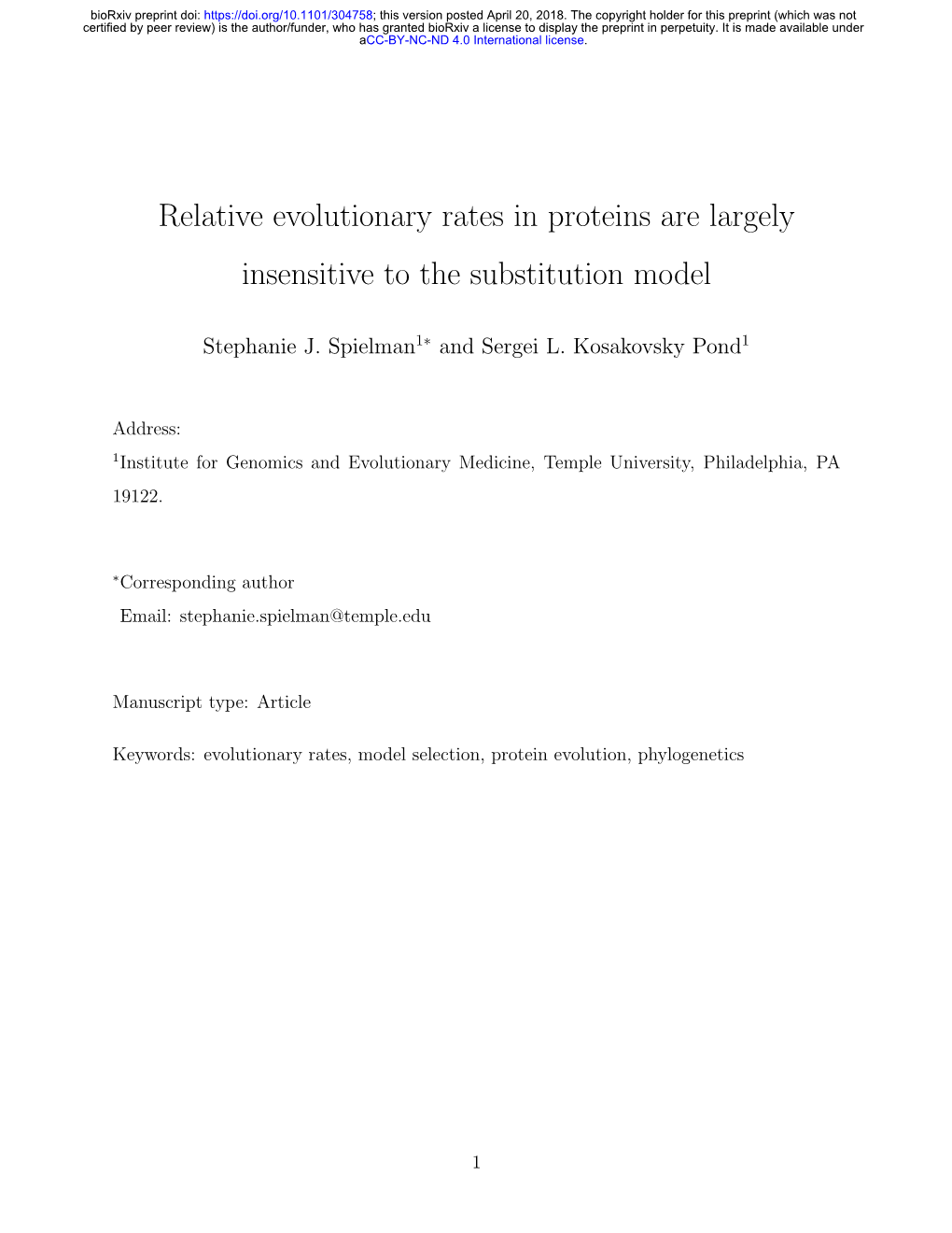 Relative Evolutionary Rates in Proteins Are Largely Insensitive to the Substitution Model