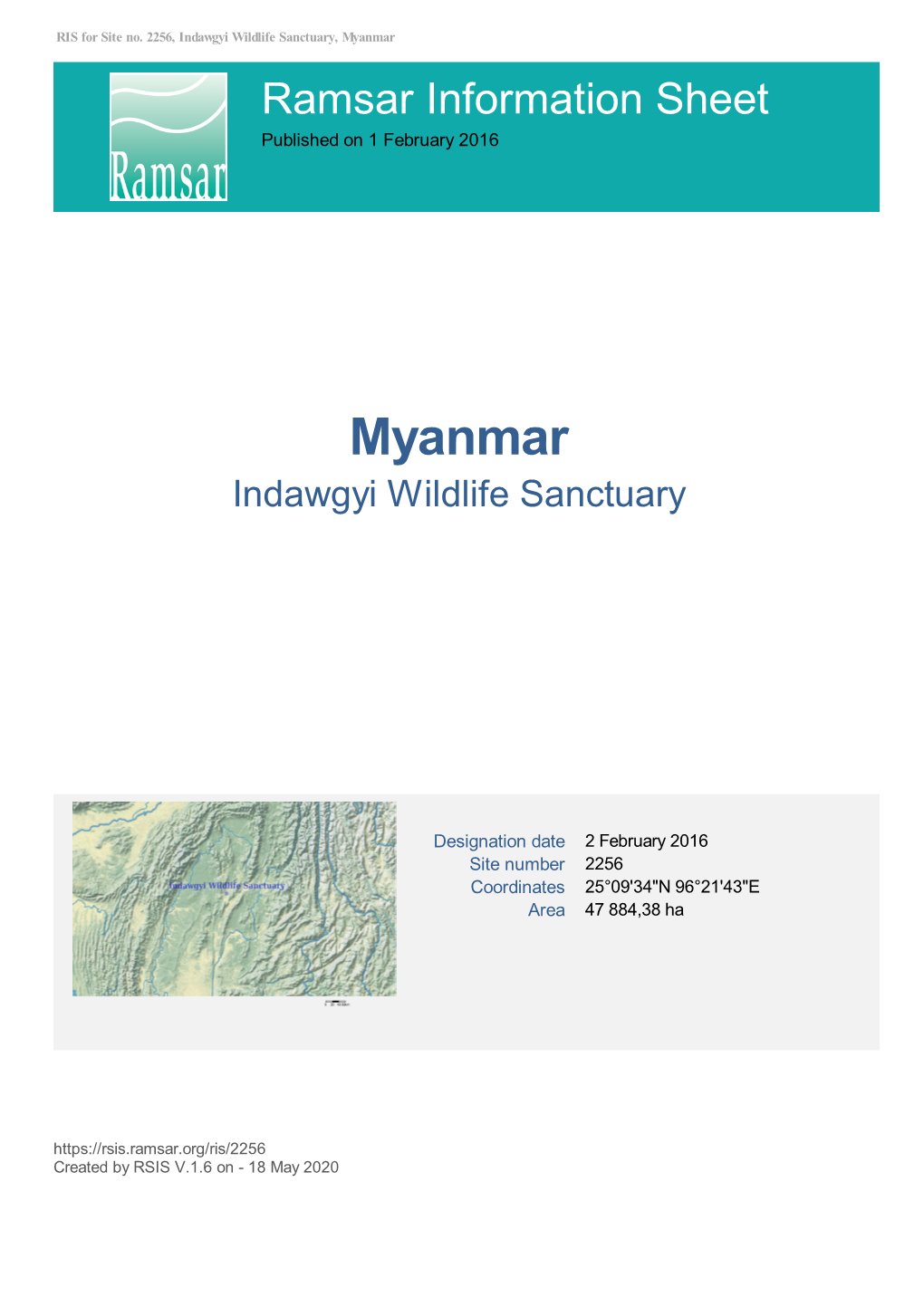 Myanmar Ramsar Information Sheet Published on 1 February 2016